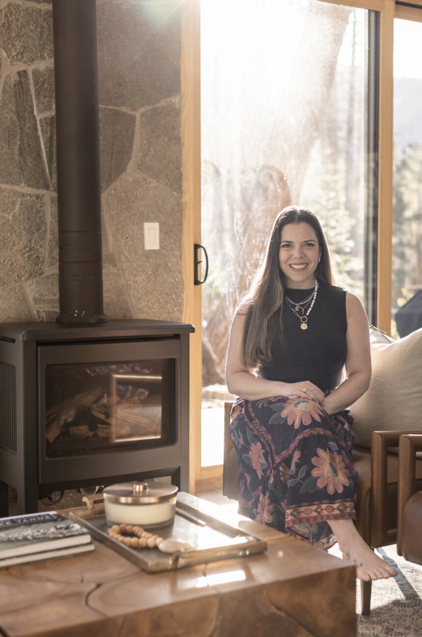 Marina Rich, artist and interior designer, seated in one of her designed Lake Tahoe interiors